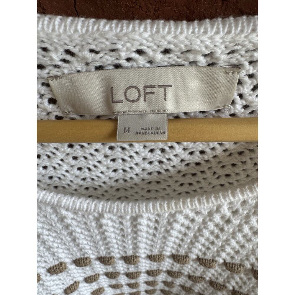 Loft crochet White and beige Cotton Tank Top Blouse Sleeveless Sweater Women’s M - Picture 4 of 8